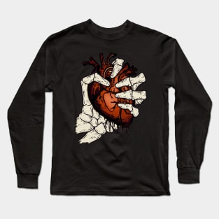 Skeleton Hand Squeezed Heart Long Sleeve T-Shirt